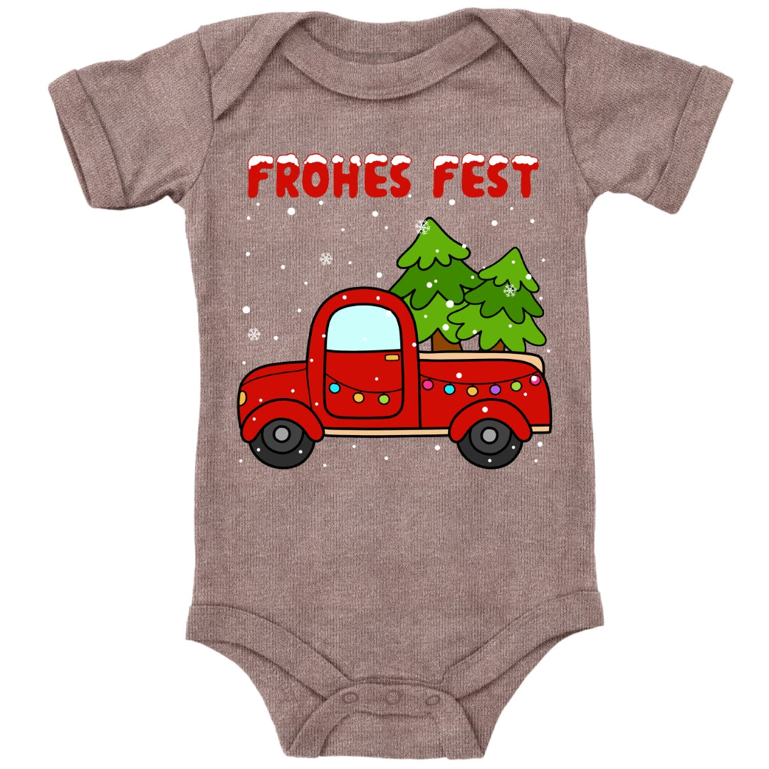 Frohes Fest, Roter Truck bringt die Weihnachtsbäume