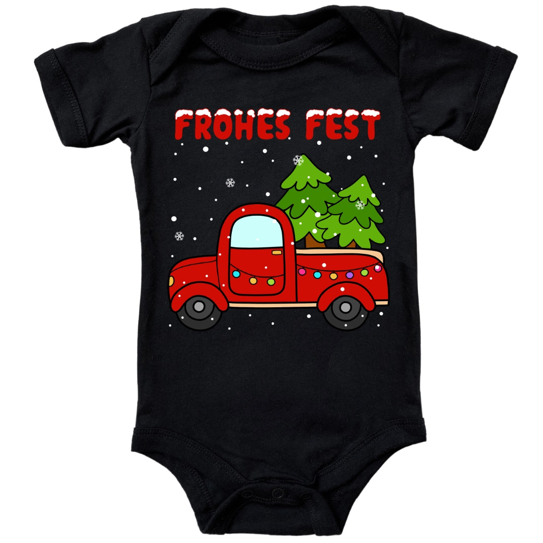 Frohes Fest, Roter Truck bringt die Weihnachtsbäume