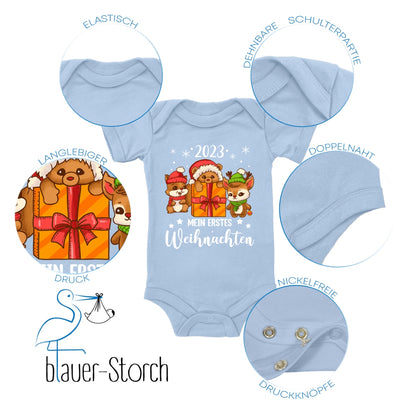 Mein erstes Weihnachten 2023, Eichhörnchen, Teddy und Rentier feiern Weihnachten