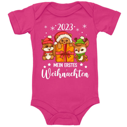 Mein erstes Weihnachten 2023, Eichhörnchen, Teddy und Rentier feiern Weihnachten
