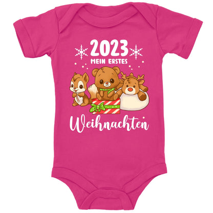 Mein erstes Weihnachten 2023, Rentier, Teddybär und Eichhörnchen feiern Weihnachten