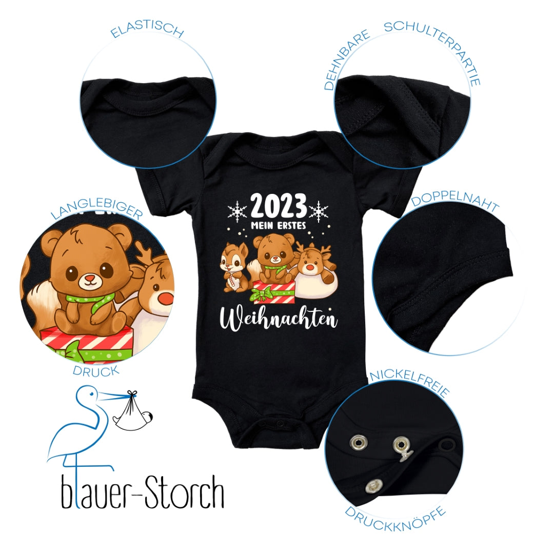 Mein erstes Weihnachten 2023, Rentier, Teddybär und Eichhörnchen feiern Weihnachten