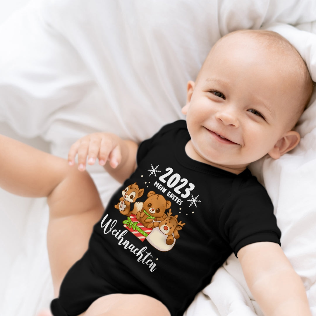 Mein erstes Weihnachten 2023, Rentier, Teddybär und Eichhörnchen feiern Weihnachten