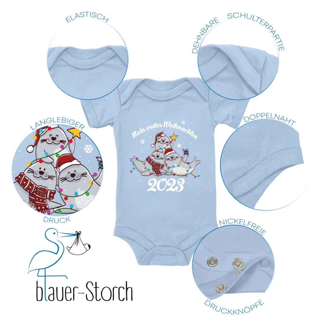 Mein erstes Weihnachten , Seerobben mit Weihnachtsmützen feiern Weihnachten