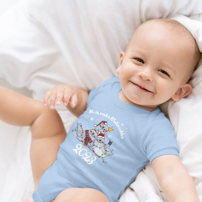 Mein erstes Weihnachten , Seerobben mit Weihnachtsmützen feiern Weihnachten