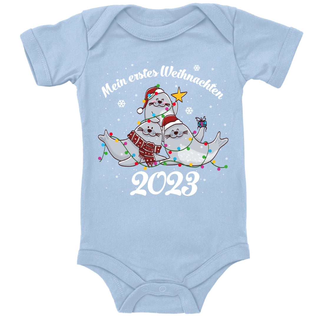 Mein erstes Weihnachten , Seerobben mit Weihnachtsmützen feiern Weihnachten