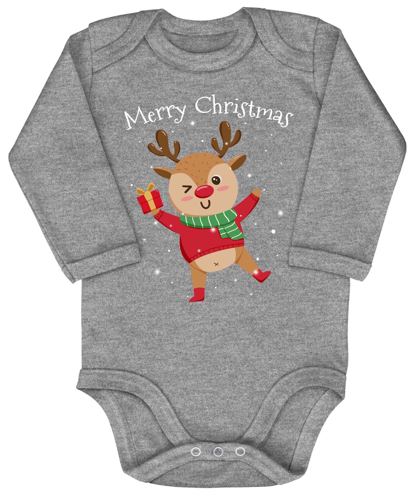 Merry christmas, fröhliches Rentier tanzt im Schnee