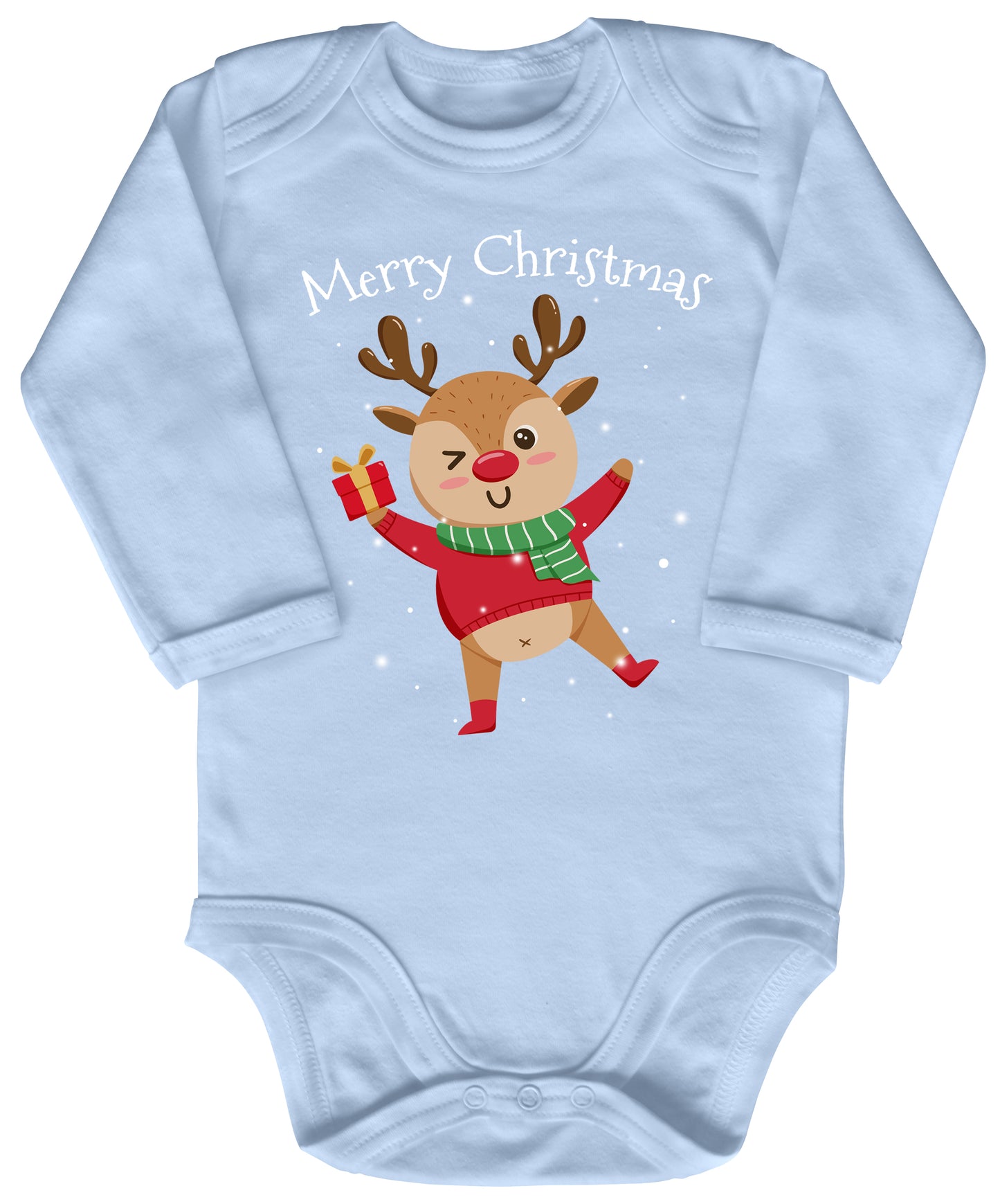 Merry christmas, fröhliches Rentier tanzt im Schnee