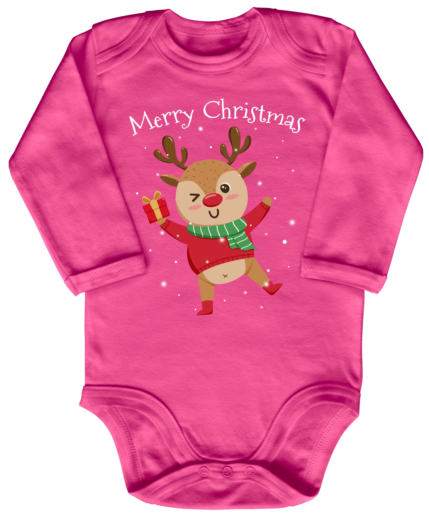 Merry christmas, fröhliches Rentier tanzt im Schnee