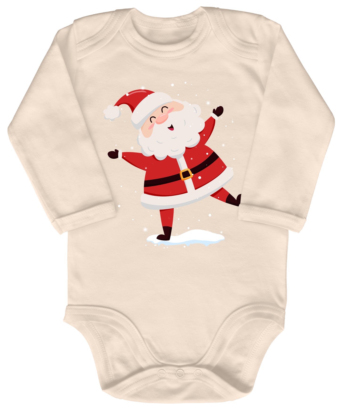 Fröhlicher Weihnachtsmann tanzt im Schnee