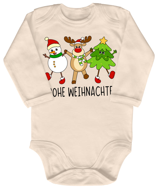 Schneemann, Elch und Tannenbaum wünschen Frohe Weihnachten