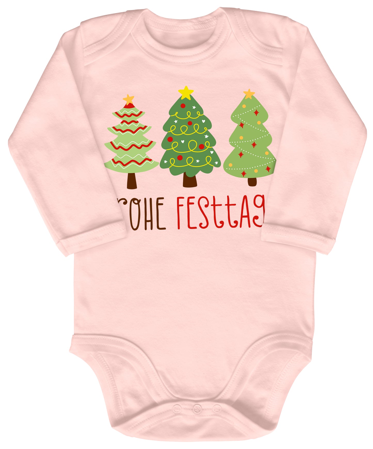 Geschmückte Tannenbäume wünschen Frohe Festtage