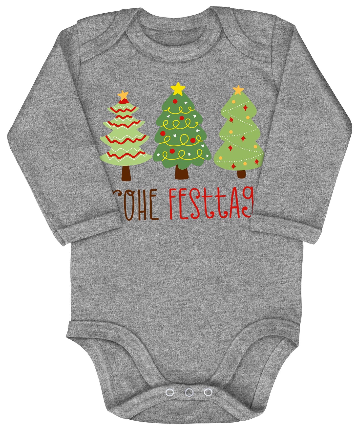 Geschmückte Tannenbäume wünschen Frohe Festtage