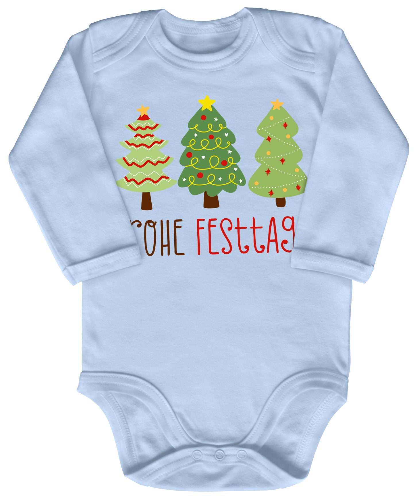 Geschmückte Tannenbäume wünschen Frohe Festtage