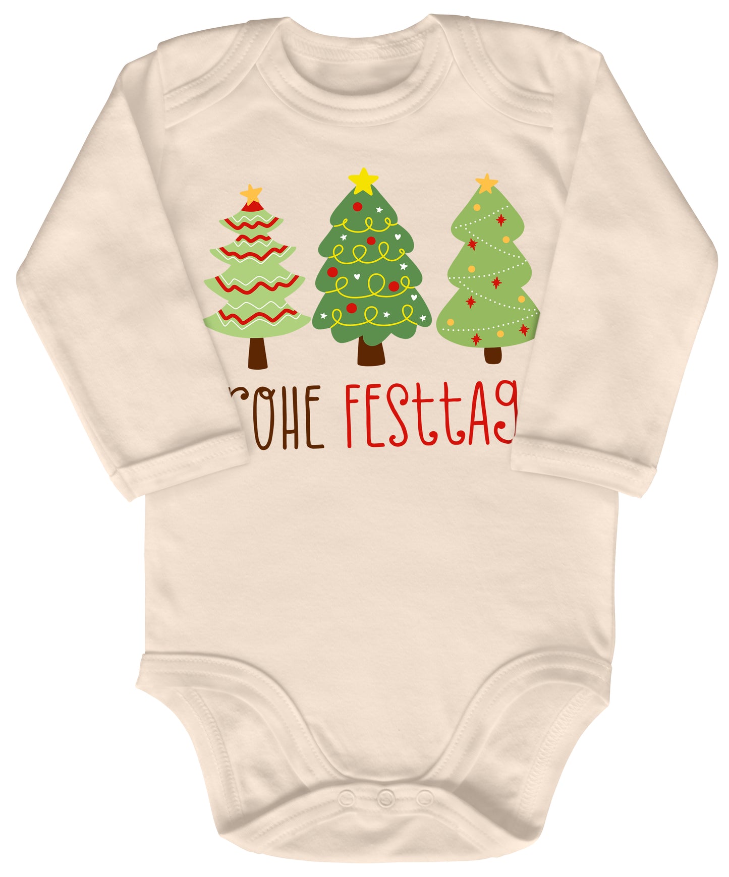 Geschmückte Tannenbäume wünschen Frohe Festtage