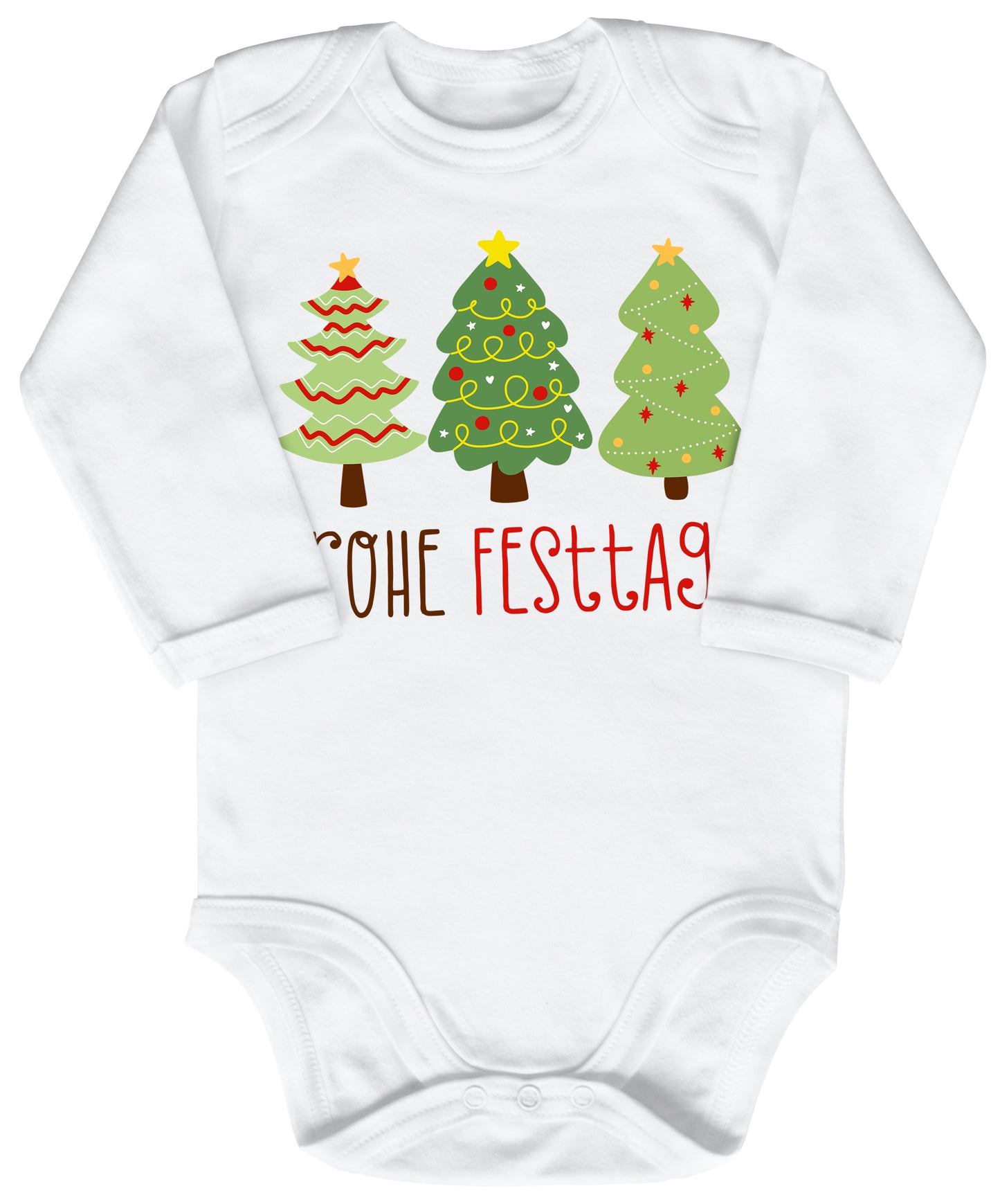 Geschmückte Tannenbäume wünschen Frohe Festtage