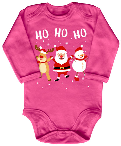 Ho Ho Ho, Weihnachtsmann, Schneemann und Elch tanzen im Schnee