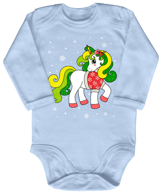 Weihnachtliches Glitzer Einhorn, Weihnachts-Unicorn mit Schneeflocken
