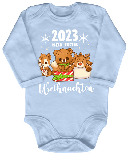 Mein erstes Weihnachten 2023, Rentier, Teddybär und Eichhörnchen feiern Weihnachten