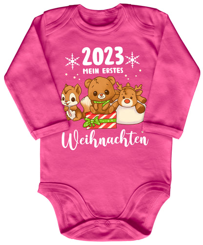 Mein erstes Weihnachten 2023, Rentier, Teddybär und Eichhörnchen feiern Weihnachten